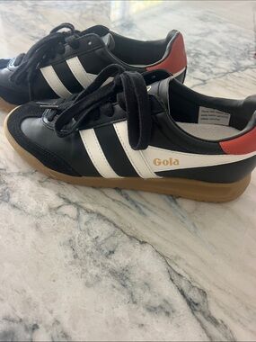 Gola womens Blacke Sneakers with White Stripes and Red Heel us 6